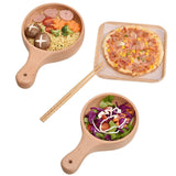 Maxbell Wooden Salad Bowl Round Sturdy with Handle Tableware for Home Kitchen Dining S
