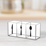 Maxbell Acrylic Desktop Organizer Box 3 Grid Kitchen Utensil Rack for Office Outdoor clear