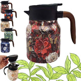 Maxbell Vacuum Kettle Floral Teapot Portable Hot Water Bottle for Party Home Kitchen red
