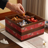 Maxbell Serving Tray 4 Grids Multifunctional Appetizer Platter for Candy and Fruits Cakes red