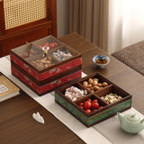 Maxbell Serving Tray 4 Grids Multifunctional Appetizer Platter for Candy and Fruits Cakes red