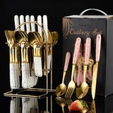 Maxbell Stainless Steel Flatware Cutlery Set Vintage Flatware for Party Hotel Dining white gold