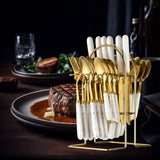 Maxbell Stainless Steel Flatware Cutlery Set Vintage Flatware for Party Hotel Dining white gold