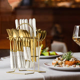 Maxbell Stainless Steel Flatware Cutlery Set Vintage Flatware for Party Hotel Dining white gold