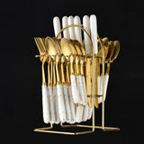 Maxbell Stainless Steel Flatware Cutlery Set Vintage Flatware for Party Hotel Dining white gold