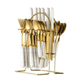Maxbell Stainless Steel Flatware Cutlery Set Vintage Flatware for Party Hotel Dining white gold