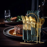 Maxbell Stainless Steel Flatware Cutlery Set Vintage Flatware for Party Hotel Dining green gold