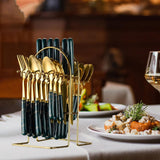 Maxbell Stainless Steel Flatware Cutlery Set Vintage Flatware for Party Hotel Dining green gold
