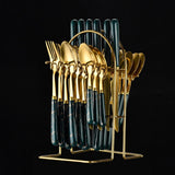 Maxbell Stainless Steel Flatware Cutlery Set Vintage Flatware for Party Hotel Dining green gold