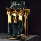 Maxbell Stainless Steel Flatware Cutlery Set Vintage Flatware for Party Hotel Dining green gold