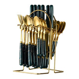 Maxbell Stainless Steel Flatware Cutlery Set Vintage Flatware for Party Hotel Dining green gold