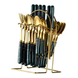 Maxbell Stainless Steel Flatware Cutlery Set Vintage Flatware for Party Hotel Dining green gold