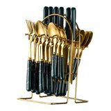 Maxbell Stainless Steel Flatware Cutlery Set Vintage Flatware for Party Hotel Dining green gold