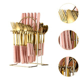 Maxbell Stainless Steel Flatware Cutlery Set Vintage Flatware for Party Hotel Dining pink gold