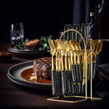 Maxbell Stainless Steel Flatware Cutlery Set Vintage Flatware for Party Hotel Dining black gold
