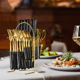 Maxbell Stainless Steel Flatware Cutlery Set Vintage Flatware for Party Hotel Dining black gold