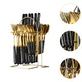 Maxbell Stainless Steel Flatware Cutlery Set Vintage Flatware for Party Hotel Dining black gold