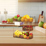 Maxbell Three Tiered Wire Basket Stand Coffee Table Organizer for Snack Veggie Fruit Gold
