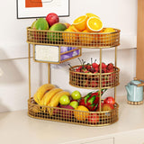 Maxbell Three Tiered Wire Basket Stand Coffee Table Organizer for Snack Veggie Fruit Gold