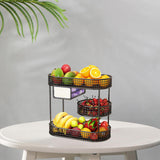 Maxbell Three Tiered Wire Basket Stand Coffee Table Organizer for Snack Veggie Fruit Black