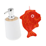 Maxbell Soap Dispenser with Towel Sturdy Lotion Dispenser for Kitchen Bedroom Vanity white red fish