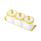 Maxbell Dried Fruit Plate Food Storage Box Wedding Nuts Plate for Home Party Holiday White 3 Grids