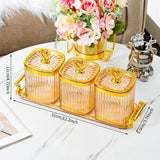 Maxbell Dried Fruit Plate Food Storage Box Wedding Nuts Plate for Home Party Holiday Amber 3 Grids