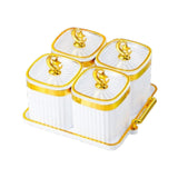 Maxbell Dried Fruit Plate Food Storage Box Wedding Nuts Plate for Home Party Holiday White 4 Grids