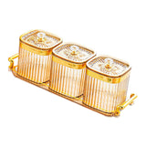 Maxbell Dried Fruit Tray with Lid Divided Serving Dishes for Candy Appetizer Cookies Golden 3 Grid
