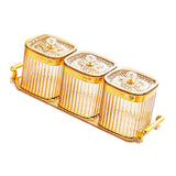 Maxbell Dried Fruit Tray with Lid Divided Serving Dishes for Candy Appetizer Cookies Golden 3 Grid