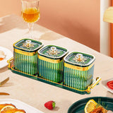 Maxbell Dried Fruit Tray with Lid Divided Serving Dishes for Candy Appetizer Cookies 3 Grid Green