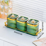 Maxbell Dried Fruit Tray with Lid Divided Serving Dishes for Candy Appetizer Cookies 3 Grid Green