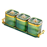 Maxbell Dried Fruit Tray with Lid Divided Serving Dishes for Candy Appetizer Cookies 3 Grid Green