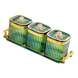 Maxbell Dried Fruit Tray with Lid Divided Serving Dishes for Candy Appetizer Cookies 3 Grid Green