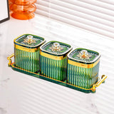Maxbell Dried Fruit Tray with Lid Divided Serving Dishes for Candy Appetizer Cookies 3 Grid Green