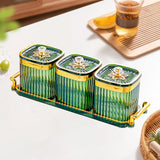 Maxbell Dried Fruit Tray with Lid Divided Serving Dishes for Candy Appetizer Cookies 3 Grid Green