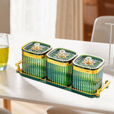 Maxbell Dried Fruit Tray with Lid Divided Serving Dishes for Candy Appetizer Cookies 3 Grid Green