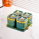 Maxbell Dried Fruit Tray with Lid Divided Serving Dishes for Candy Appetizer Cookies Green  4 Grid