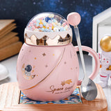 Maxbell Cute Astronaut Mug Creative Funny Space Mug for Friends Kids Valentines Gift Pink