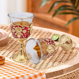 Maxbell 2 Pieces Vintage Wine Cup Portable Mini Communion Cup for Bar Travel Wedding red and gold