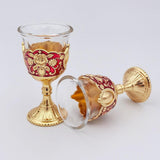 Maxbell 2 Pieces Vintage Wine Cup Portable Mini Communion Cup for Bar Travel Wedding red and gold