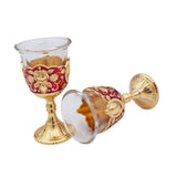 Maxbell 2 Pieces Vintage Wine Cup Portable Mini Communion Cup for Bar Travel Wedding red and gold