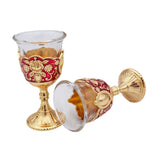 Maxbell 2 Pieces Vintage Wine Cup Portable Mini Communion Cup for Bar Travel Wedding red and gold