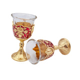 Maxbell 2 Pieces Vintage Wine Cup Portable Mini Communion Cup for Bar Travel Wedding red and gold
