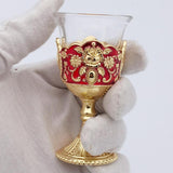 Maxbell 2 Pieces Vintage Wine Cup Portable Mini Communion Cup for Bar Travel Wedding red and gold