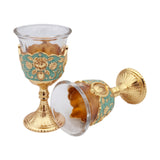Maxbell 2 Pieces Vintage Wine Cup Portable Mini Communion Cup for Bar Travel Wedding green and gold