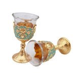 Maxbell 2 Pieces Vintage Wine Cup Portable Mini Communion Cup for Bar Travel Wedding green and gold