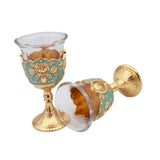 Maxbell 2 Pieces Vintage Wine Cup Portable Mini Communion Cup for Bar Travel Wedding green and gold