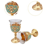Maxbell 2 Pieces Vintage Wine Cup Portable Mini Communion Cup for Bar Travel Wedding green and gold