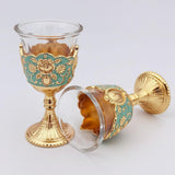 Maxbell 2 Pieces Vintage Wine Cup Portable Mini Communion Cup for Bar Travel Wedding green and gold